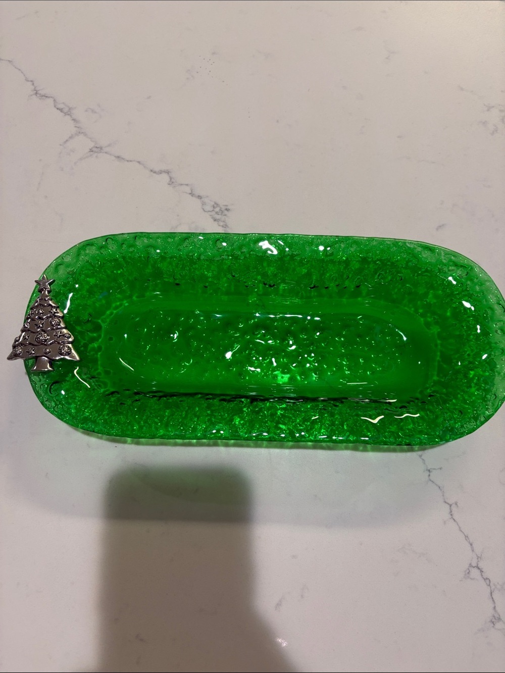Green Decorative Glass Tray with Silver Christmas Tree Accent - Picture 6 of 6